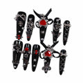 Hantyer Black Press on Nails with Red Spider, Heart Rhinestones & Silver Decor, Long Stiletto Glossy Gothic Fake Nails, Reusable Dark Edgy False Nails for Women Halloween Party Goth Concert