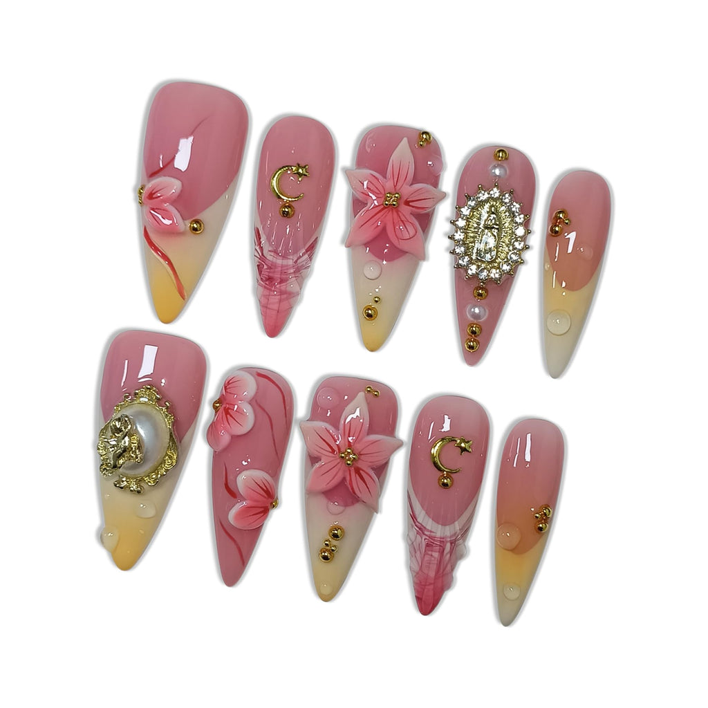 Hantyer Handmade Press On Nails Long Stiletto Edition 10pcs False Nails For Women(#727)