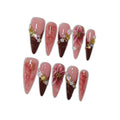 Blush French Tip Press on Nails with 3D Floral Carving, Pearls & Rhinestones, Long Stiletto Glossy Iced Soft Glam Fake Nails, Reusable Elegant False Nails for Women Special Occasion