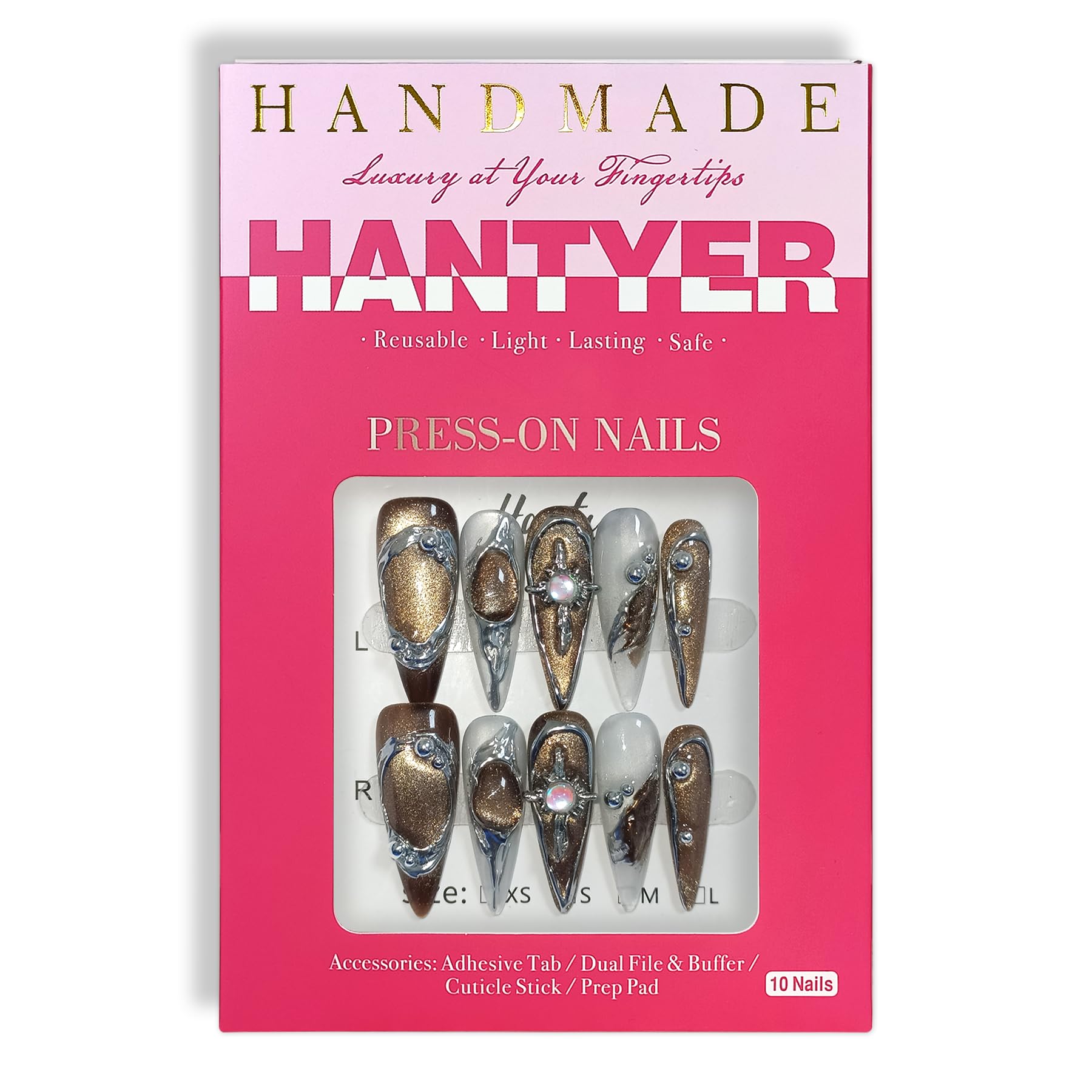 Hantyer Handmade Press On Nails Long Stiletto Edition 10pcs False Nails For Women (#698)