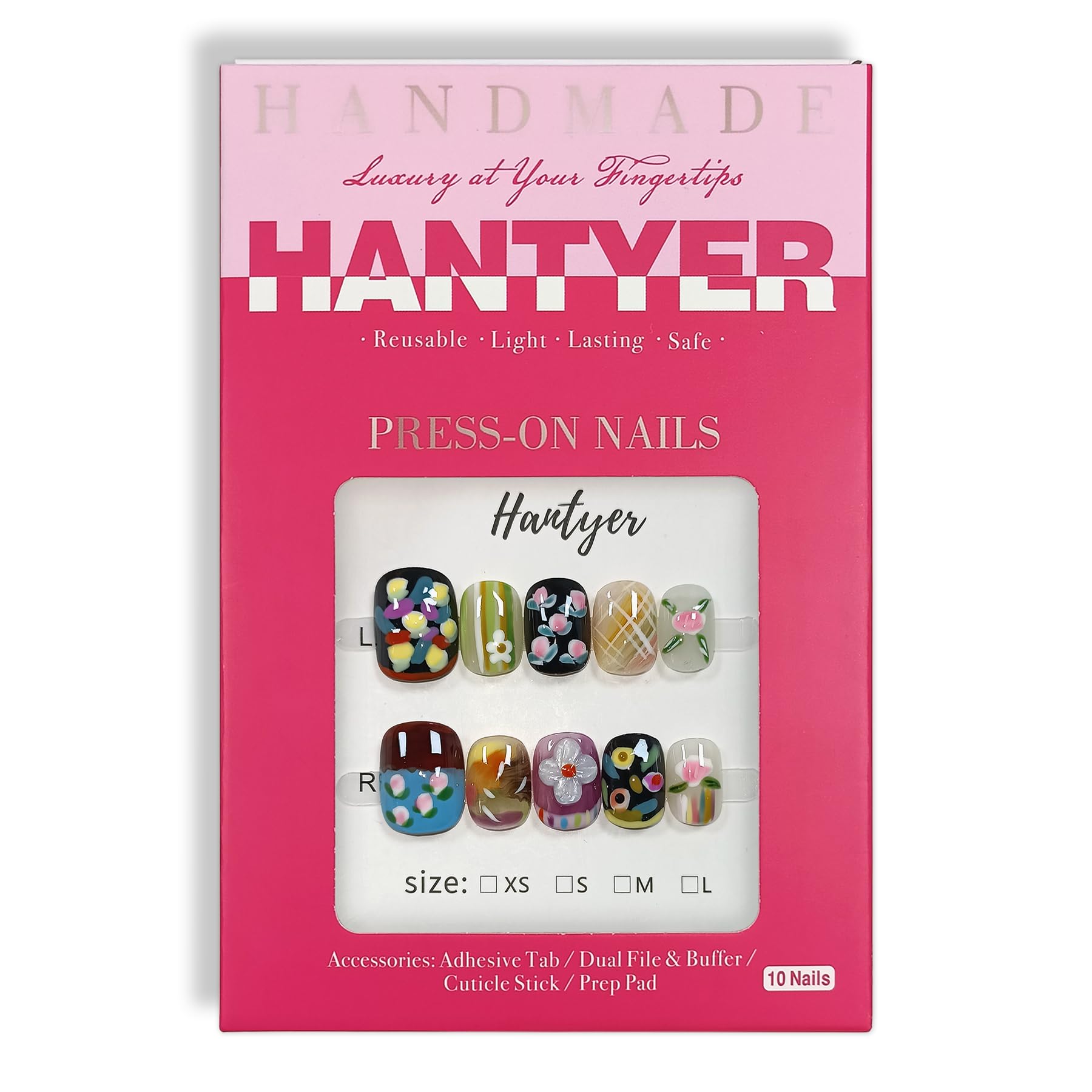 Hantyer Colorful Hand-Painted Floral Press on Nails - Sweet Oil Painting Style Short Squoval Glossy Fake Nails, Reusable Elegant Vintage False Nails for Women Fall Winter Season Party