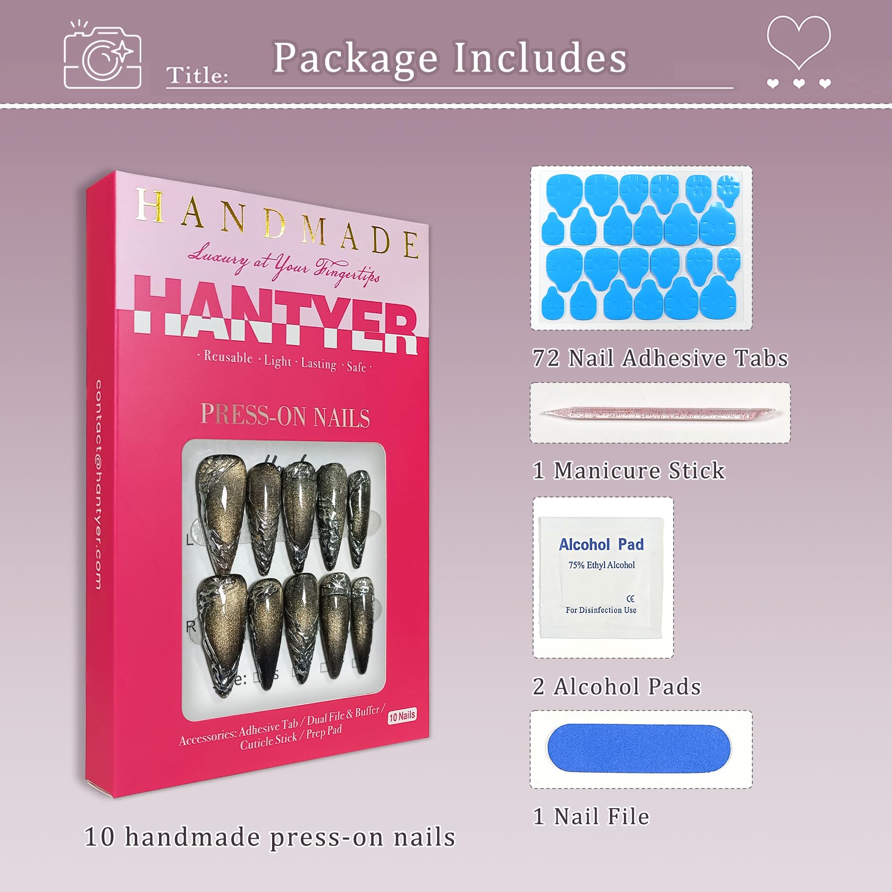 Hantyer Handmade Press On Nails Long Stiletto Edition 10pcs False Nails For Women (#685)