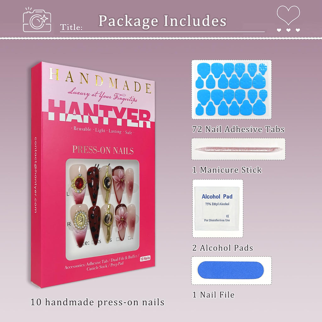 Handmade Press On Nails Long Stiletto Edition 10pcs False Nails For Women(#710)