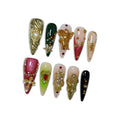 Pink Baroque Press on Nails with Water Ripple Carving, Angel Statue, Cross & Rhinestones, Long Stiletto Glossy Luxury Fake Nails, Reusable Edgy Glam False Nails for Women Gala Party